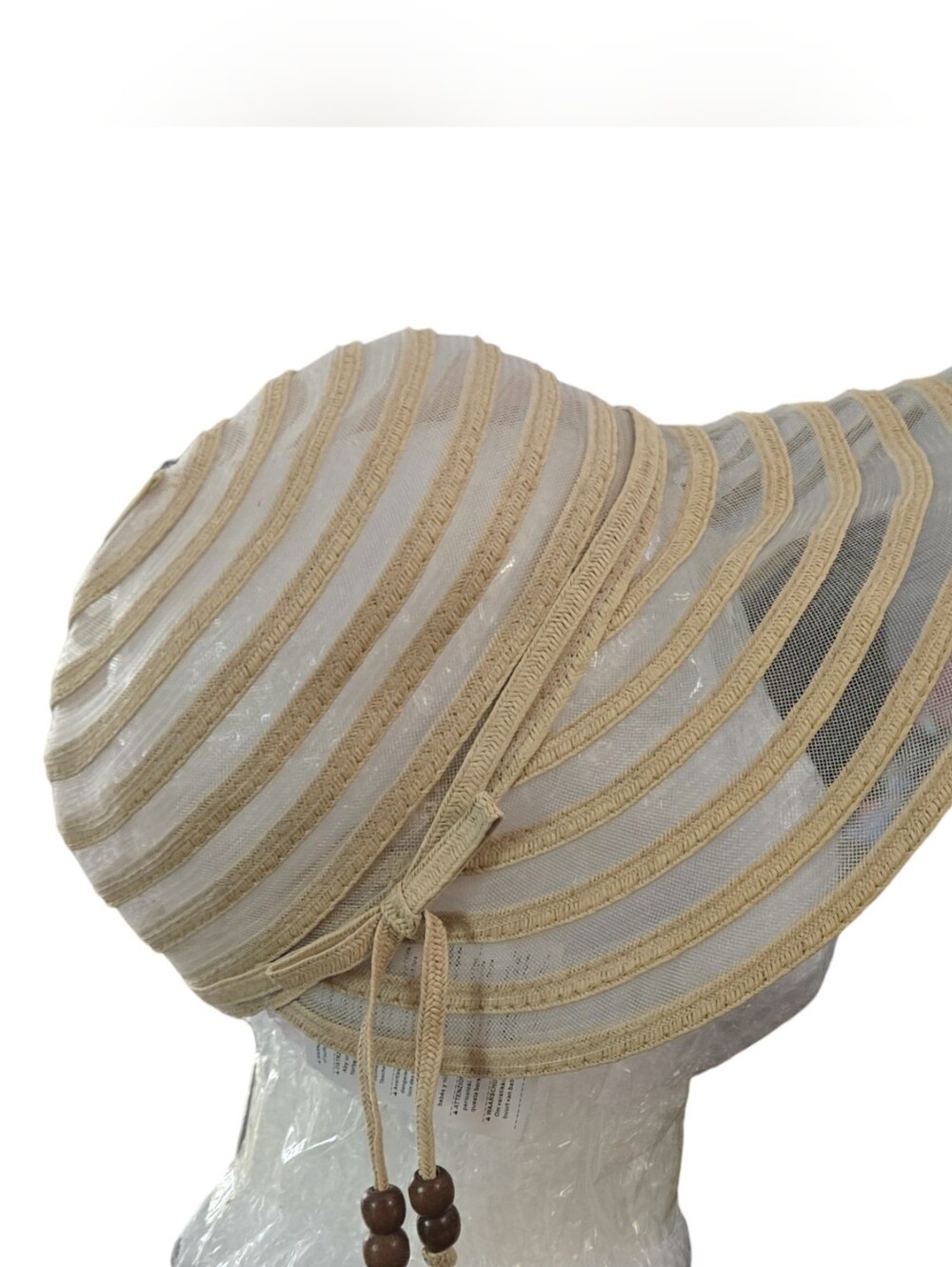 Cruise Hat Striped Cream Sun Hat with Decorative Bead Tie Reaortwear Travel